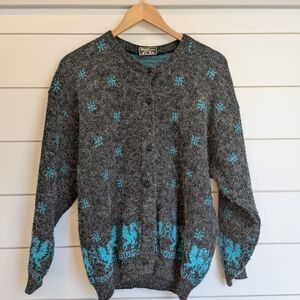 Vintage Mohair Fuzzy Grandmacore Cardigan Sweater Women's Large Layering Button